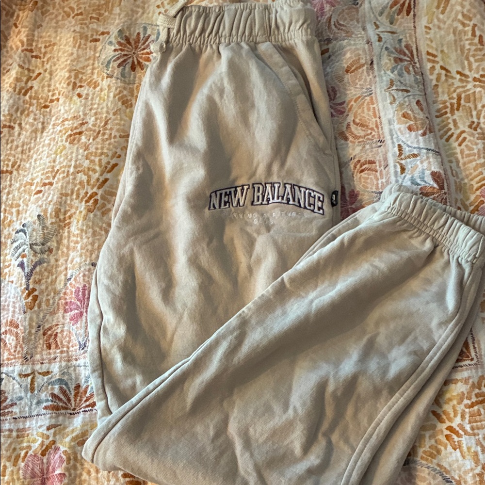 New Balance Kids Light Gray Sweatpants with Embroidered Logo